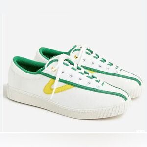 Tretorn X J. Crew NYLITE White Canvas Green Yellow Trim Classic Sneakers